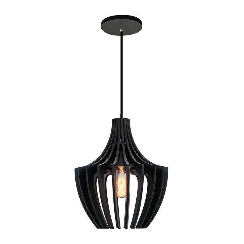 Luminária Pendente Mdf Amora- Madalli - Preto Fosco