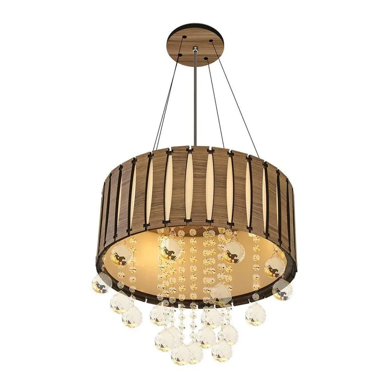 Luminária Pendente Mdf Rubi Cristais- Madalli - Nogal