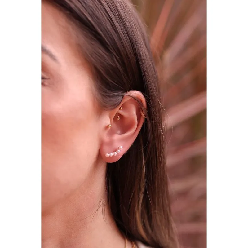 Brinco Ear Cuff de Pérolas Naturais Em Ouro 18k