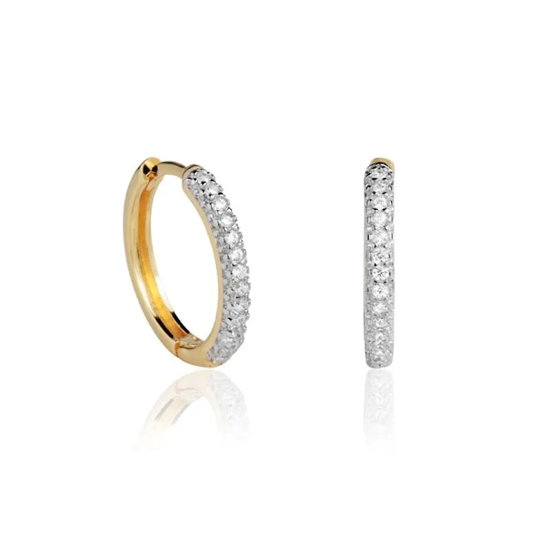 Brinco de Argola Click Em Ouro 18k 14mm Cravejada Zircônias