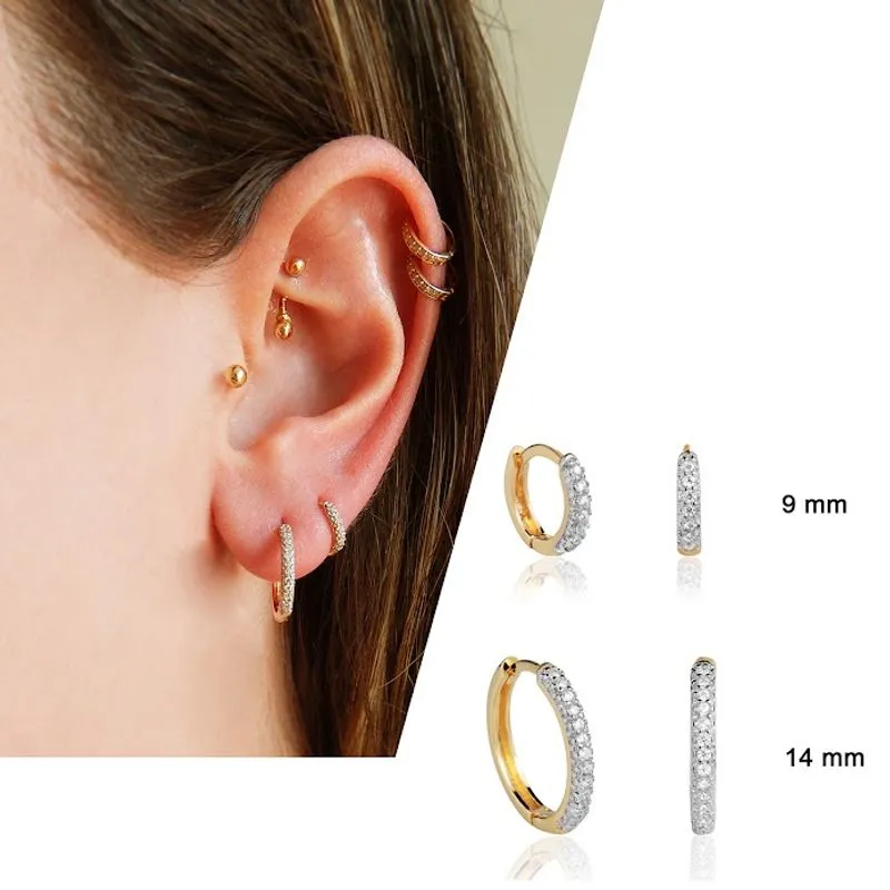 Kit 2 Pares de Brinco de Argola Em Ouro 18k Com Zircônias