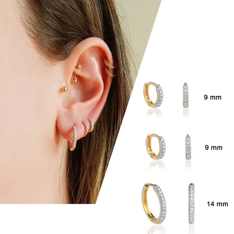 Kit 3 Pares de Brinco Trio de Argola Em Ouro 18k Com Zircônias