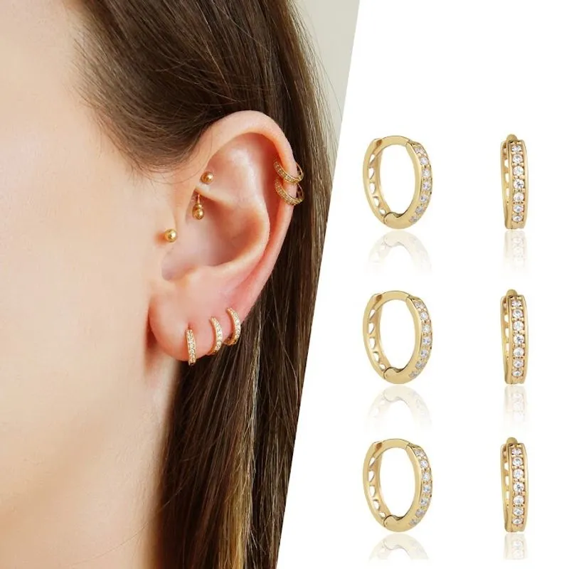 Kit 3 Pares de Brinco Trio de Argola Em Ouro 18k Com Zircônias
