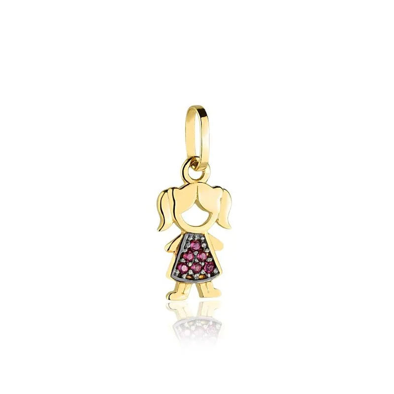 Pingente Em Ouro 18k Menina Filha Com Zircônias Rosa