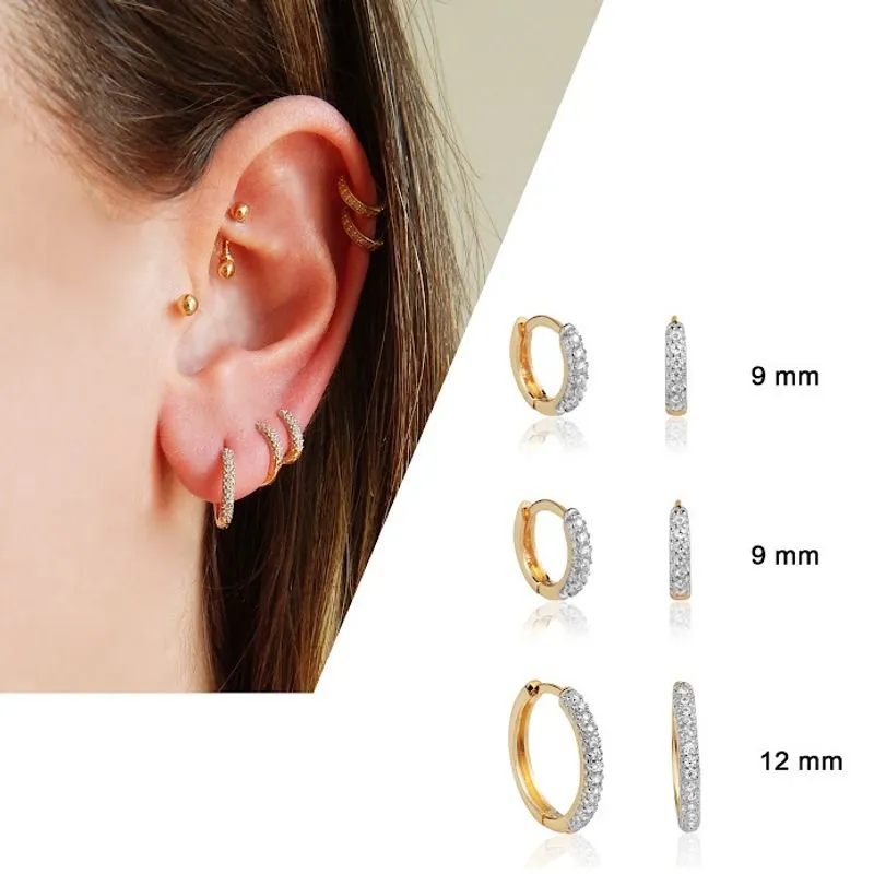 Kit 3 Pares de Brinco Trio de Argola Em Ouro 18k Com Zircônias