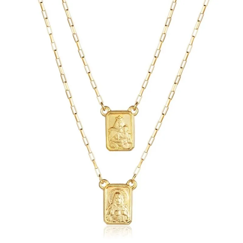 Escapulário de Ouro 18k 60cm Unissex Medalha Dupla Face
