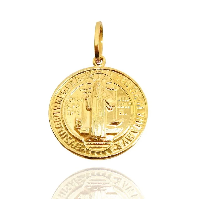 Pingente Medalha São Bento Em Pé Dupla Face Ouro 18k 15mm Pingente Medalha Sâo Bento Em Pé Dupla Face Ouro 18k 15mm