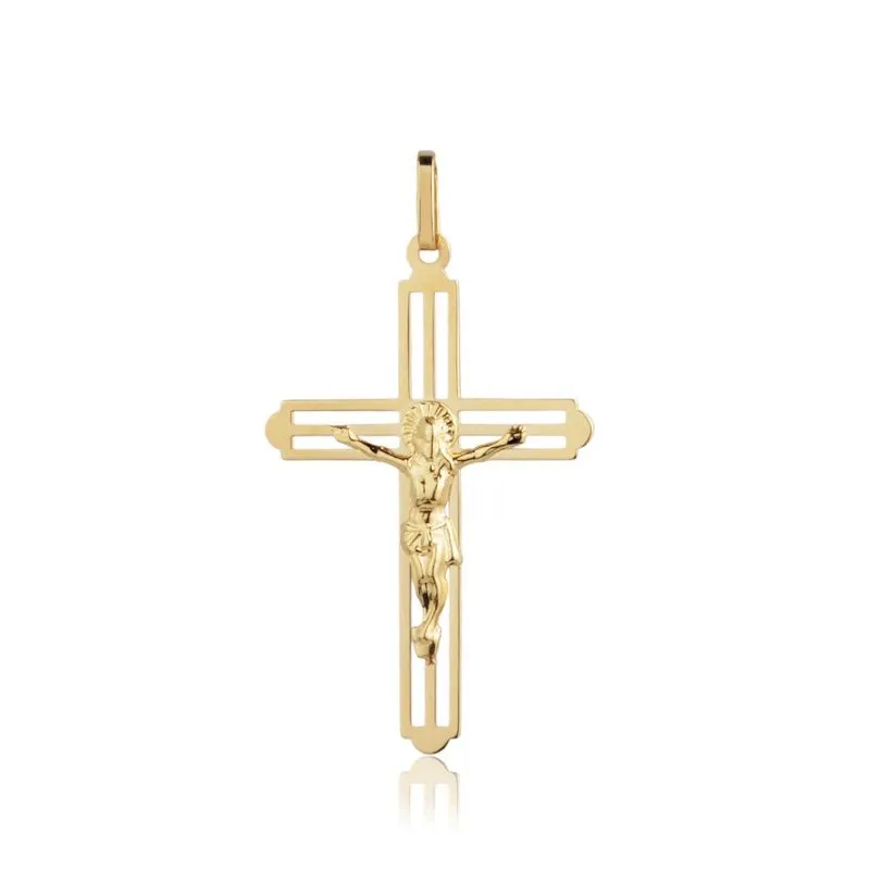 Pingente Cruz Com Cristo Crucifixo Em Ouro 18k Grande 35mm