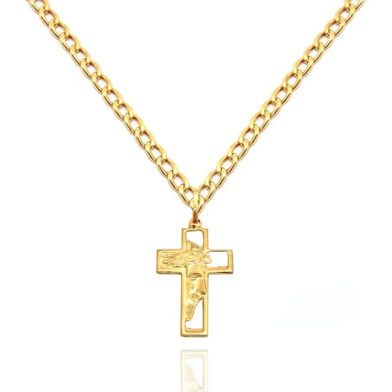 Corrente Masculina Grumet + Pingente Cruz Face Ouro 18k