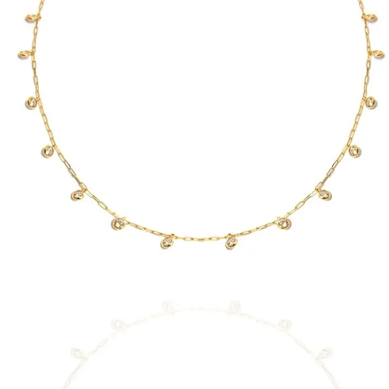 Gargantilha Corrente Colar Choker Em Ouro 18k Zircônias