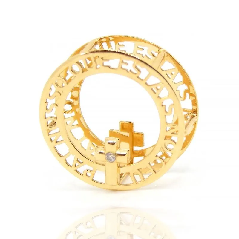 Pingente Mandala Duplo Pai Nosso Ouro 18k Com Diamante 14mm