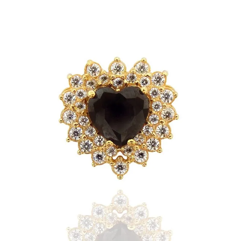 Pingente de Coração Em Ouro 18k 10mm + Zircônia Negra Preta