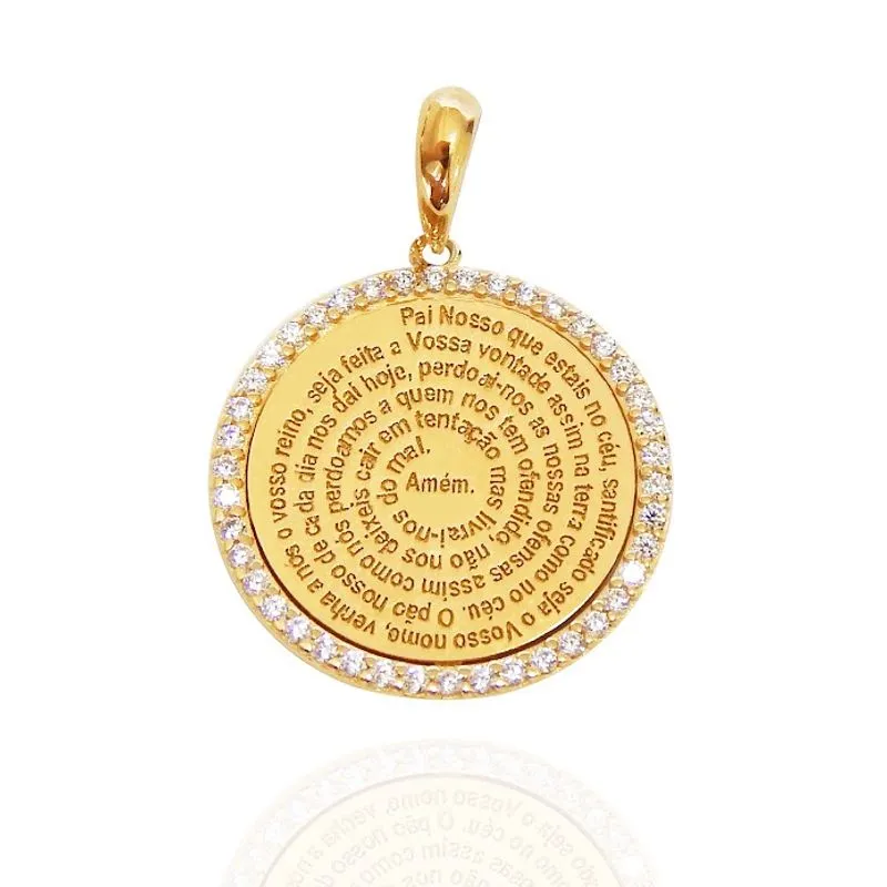 Pingente Mandala Oração Pai Nosso Em Ouro 18k 17mm Com Zircônias