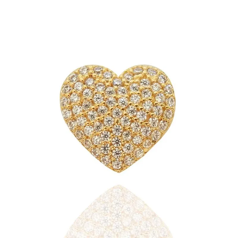 Pingente Coração Cravejado de Zircônias Ouro 18k 11mm