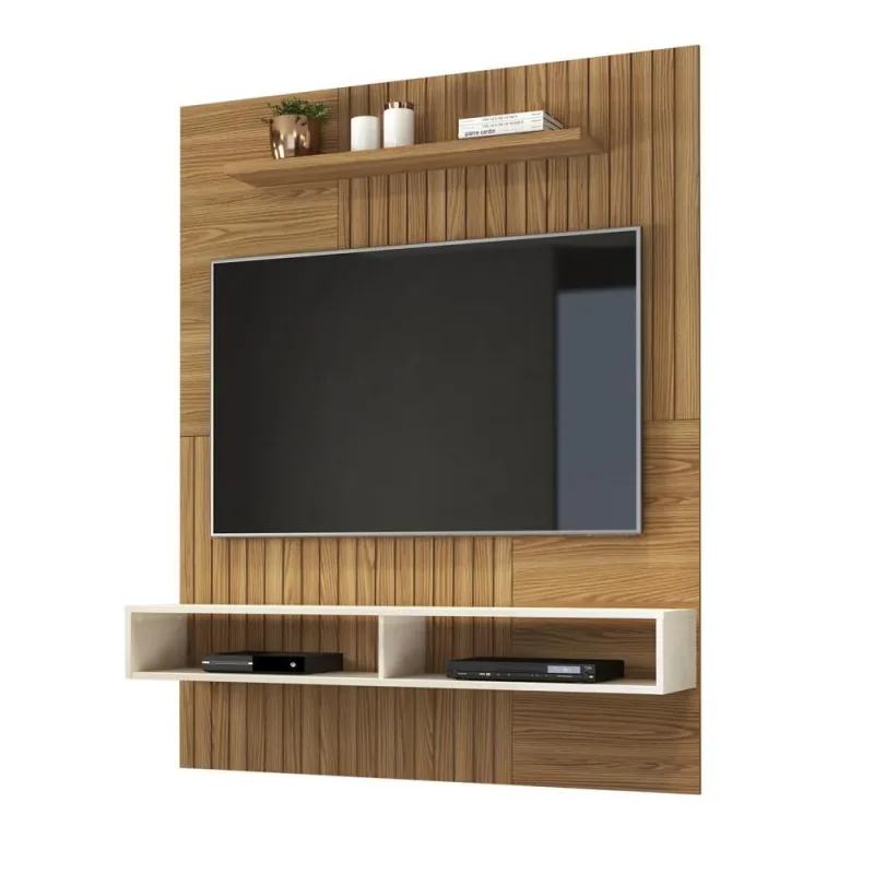 Painel Braga Para TV Até 55 Polegadas Carvalho Nobre Off White Dj Moveis