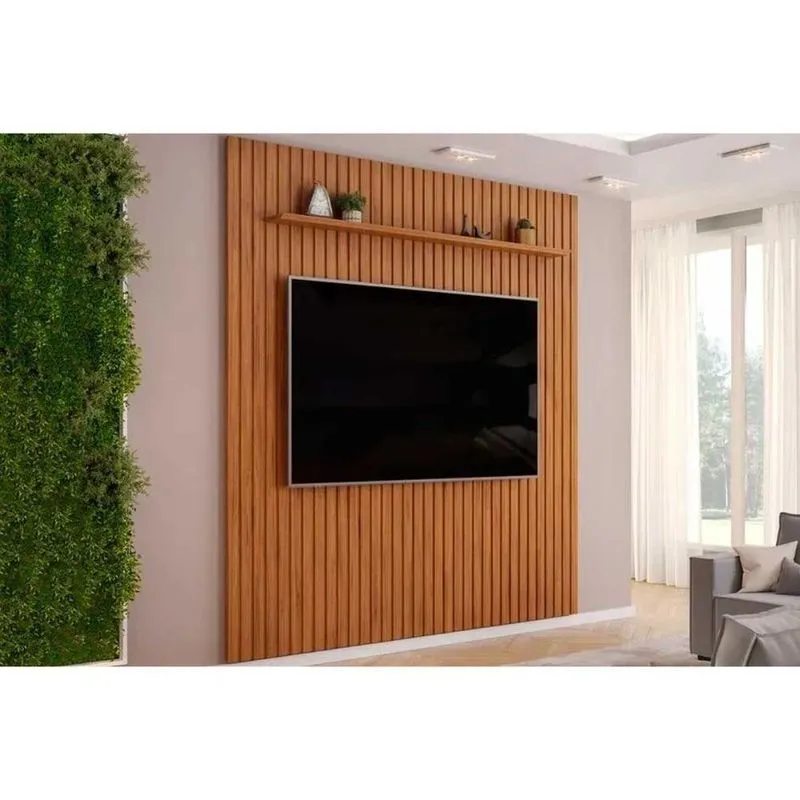 Painel Home P-tv Até 85 Polegadas Pratic Ripado C- Prateleira 250x240cm Freijo Dj Móveis
