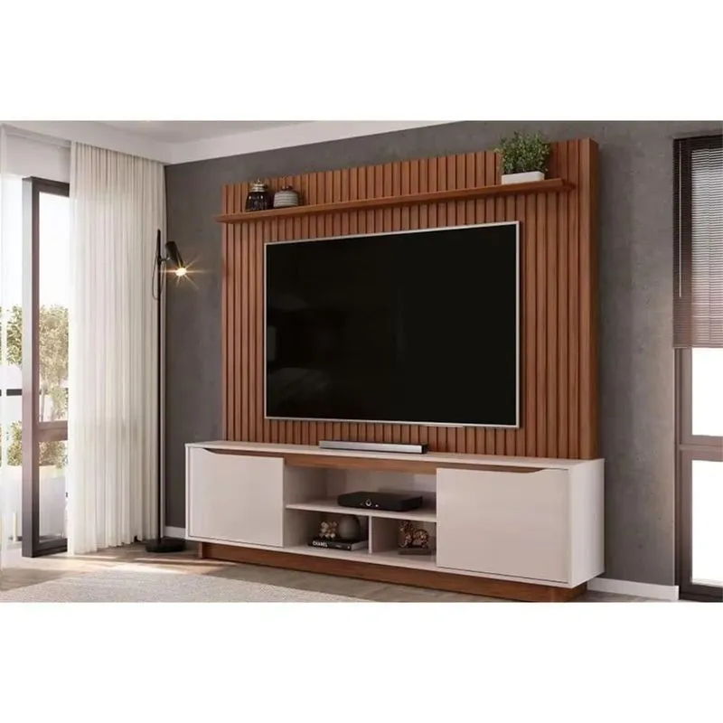 Home P-tv Até 70 Polegadas Enzo Ripado C- Prateleira E Nicho 200x188cm Freijó-off White Dj Móveis