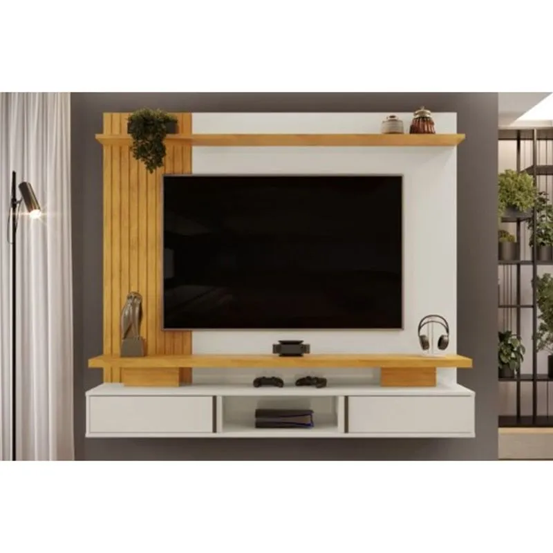 Painel Home p/ TV até 65 Pol Leoni Ripado c/ 2 Portas e 1 Nichos 180x162cm Bali/Cedro - DJ Móveis