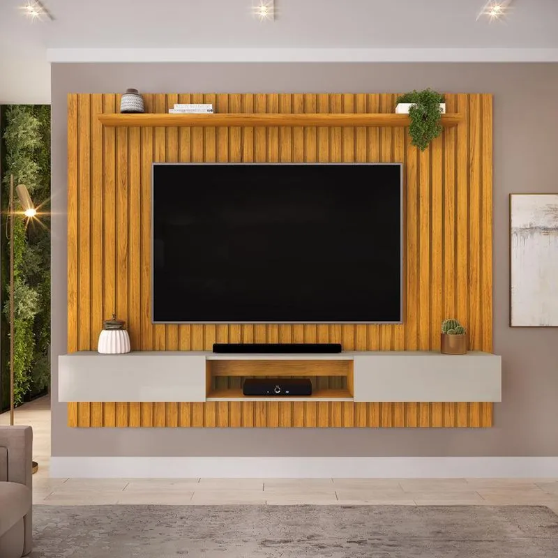 Painel para TV até 75 Polegadas Ripado dj Móveis Luca 220 Cedro Bali