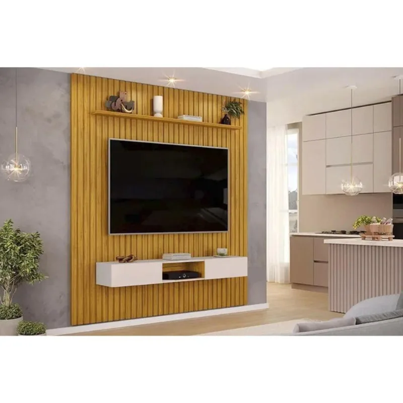 Rack Bancada c/ Painel p/ TV Trento 230x240cm Cedro/Bali - DJ Móveis