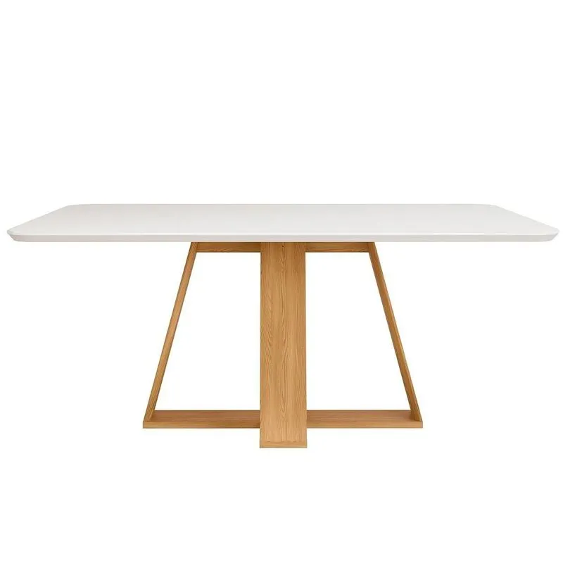 Mesa de Sala Jantar Kiara c/ Tampo Madeirado Vidro Curvo 160x90cm Cedro/Off White - DJ Móveis