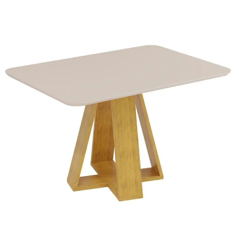 Mesa de Jantar Kiara 4 Lugares Retangular com Tampo de Vidro Off White DJ Móveis