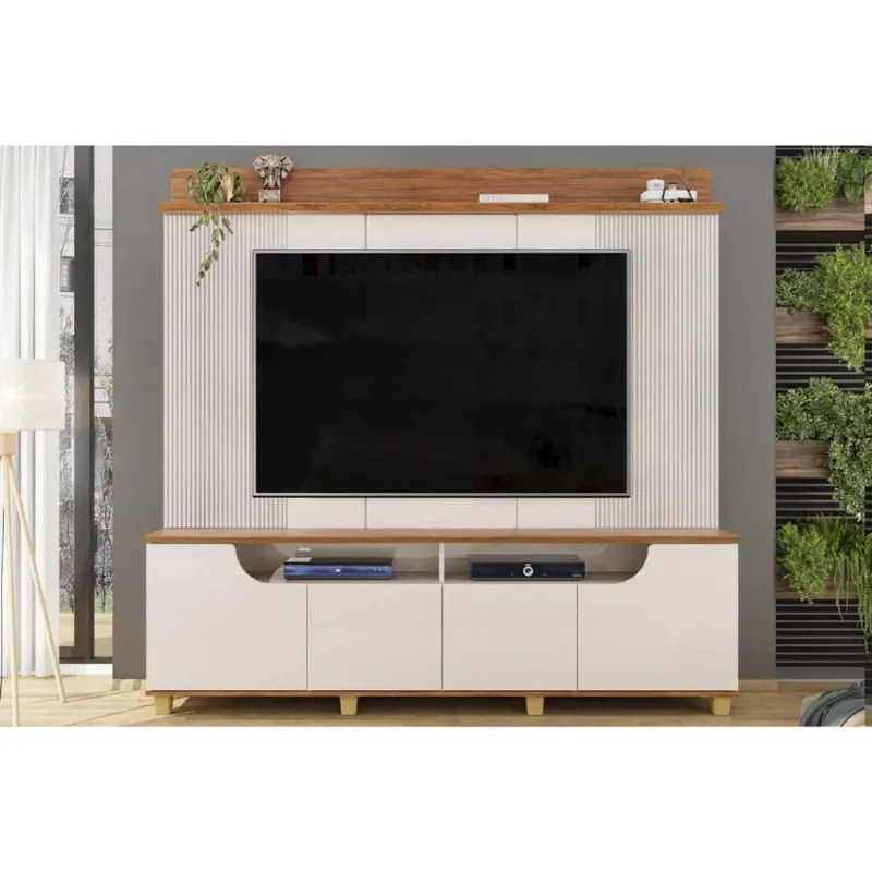 Home p/ TV até 75 Pol Gama c/ 4 Porta 199x188cm Off White/Freijó - DJ Móveis