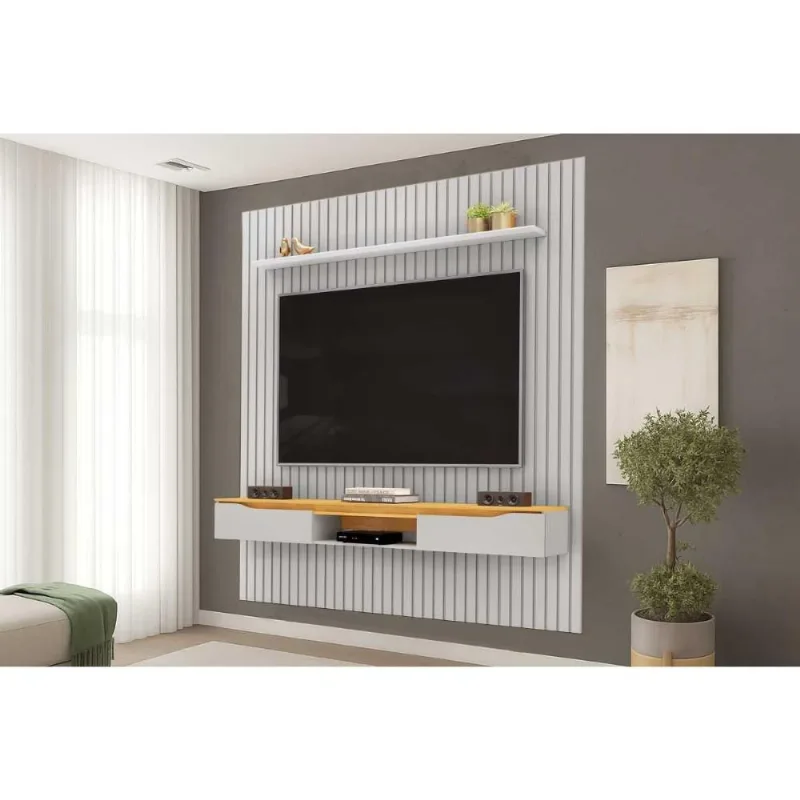 Rack Bancada c/ Painel p/ TV Isac 223x240cm Bali/Cedro - DJ Móveis