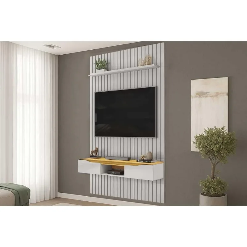 Rack Bancada c/ Painel p/ TV Isac143x240cm Bali/Cedro - DJ Móveis