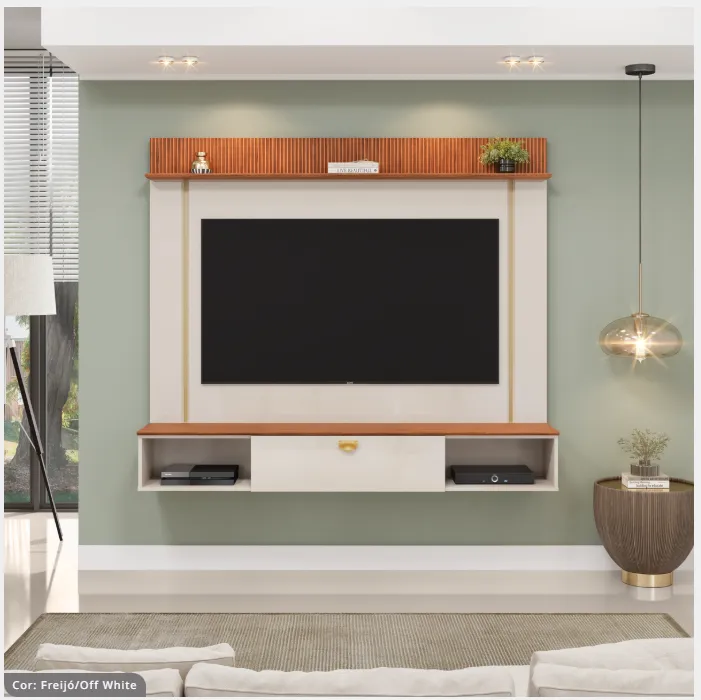 Painel para TVs até 70" DJ Móveis Iza Cor Freijó com Off White