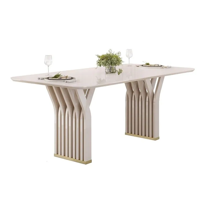 Mesa De Jantar Yara Off White Tampo Chanfrado Com Vidro 80x180x100 - Dj Móveis