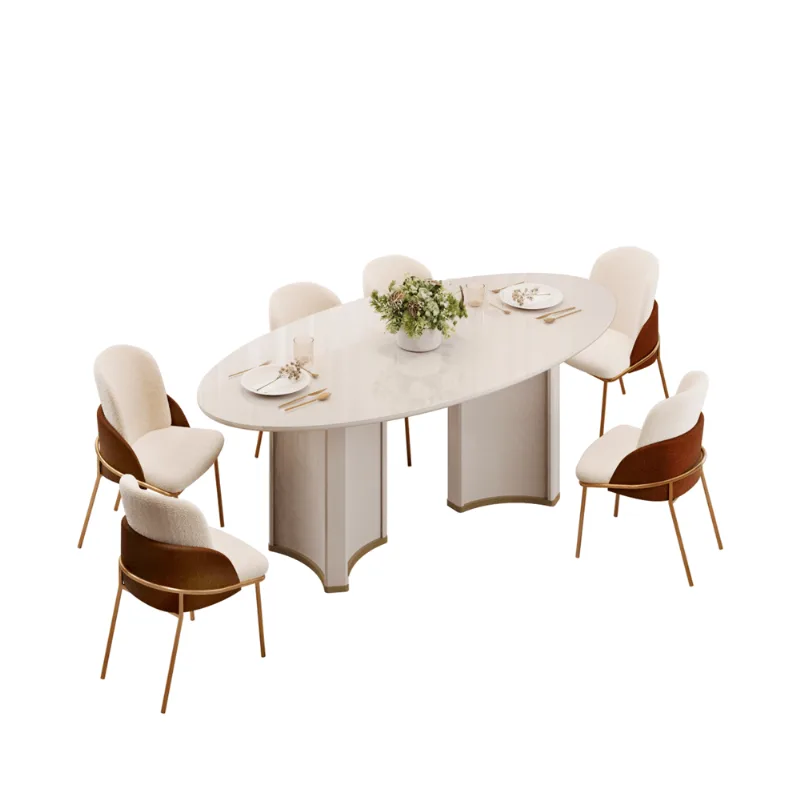Mesa de Jantar DJ Oval Liz com 6 Cadeiras Vitta Boucle Perola/Terracota SALA JANTAR DJ LIZ 6CAD OFFWHITE.