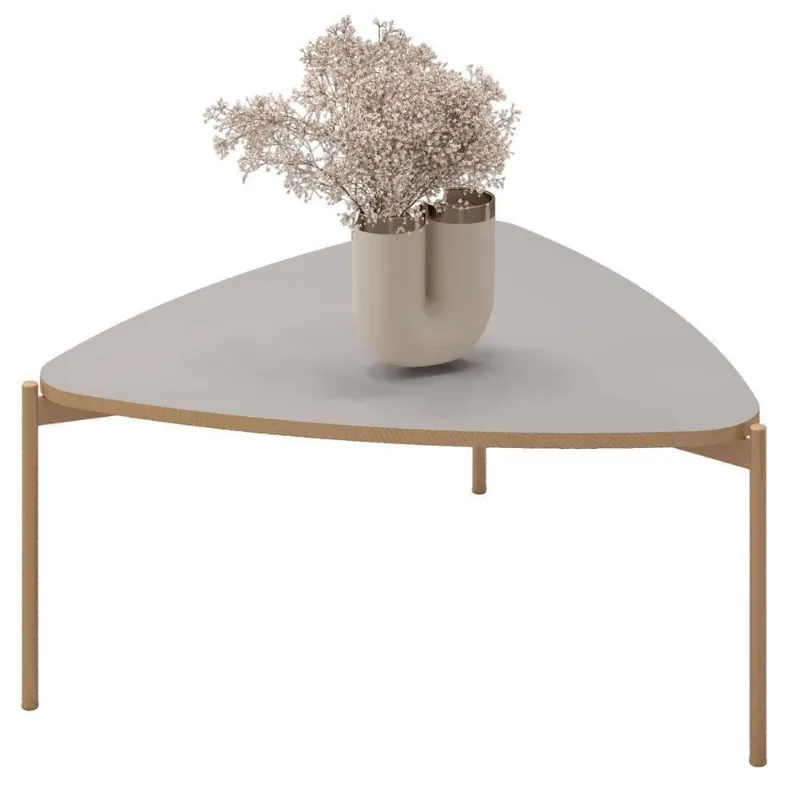 Mesa de Centro Lina Bali Triangular MDF Metal 76,5CM Dourado DJ Móveis