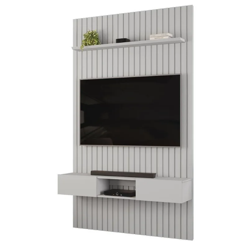 Painel com Bancada Suspenso para TV Trento 143 Ripado Bali 143CM MDF Amadeirado DJ Móveis