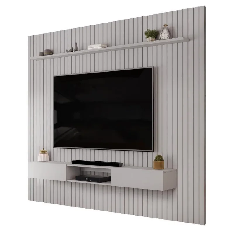 Painel com Bancada Suspenso para TV Trento 275 Ripado Bali 275CM MDF Amadeirado DJ Móveis