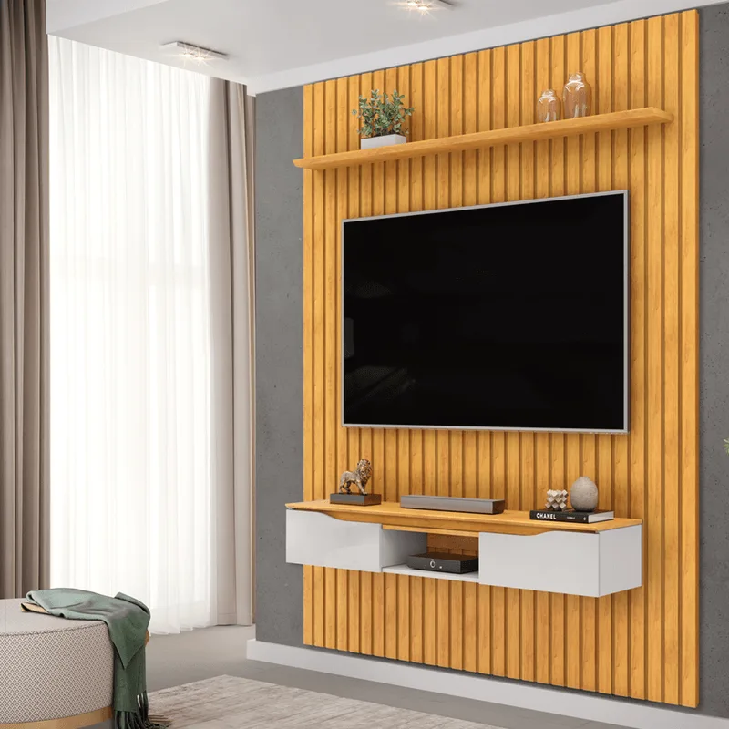 Painel para TV até 55" e Bancada Isac - Cor Cedro/Bali 240x183,3x36