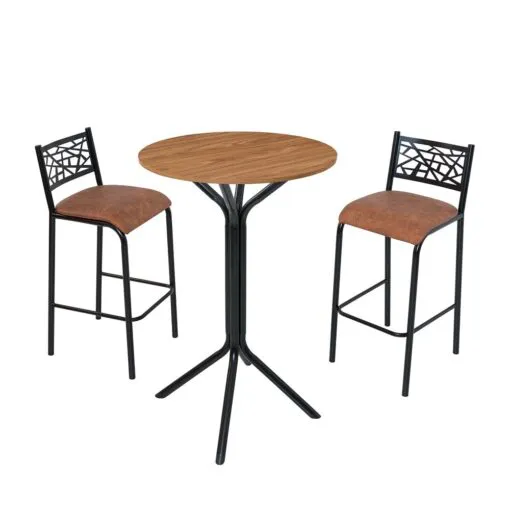 Conjunto de Mesa Bistro Ciplafe Dani 0,65m Redondo 2 Banquetas com Tampo BP Tubo Preto Fosco Caramelo