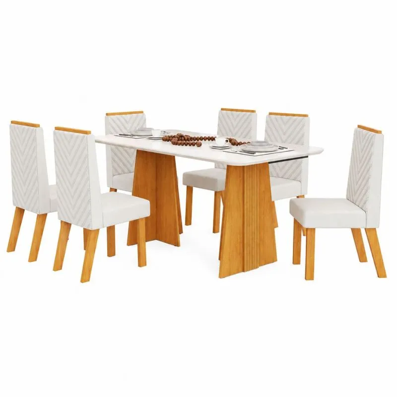 Mesa de Jantar DJ Móveis Lari 1,60m Tampo MDF com Vidro Cedro/Off White