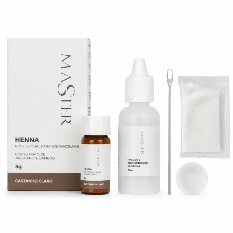 HENNA CASTANHO CLARO MASTER 3G + FIXADOR E INTENSIFICADOR 20ML