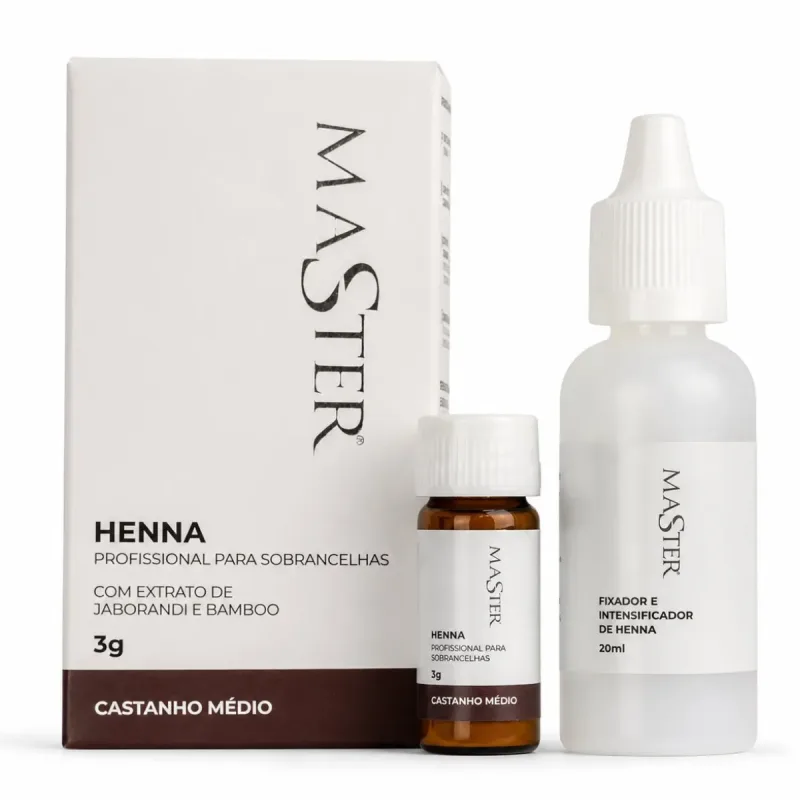 HENNA CASTANHO MEDIO MASTER 3G + FIXADOR E INTENSIFICADOR 20ML