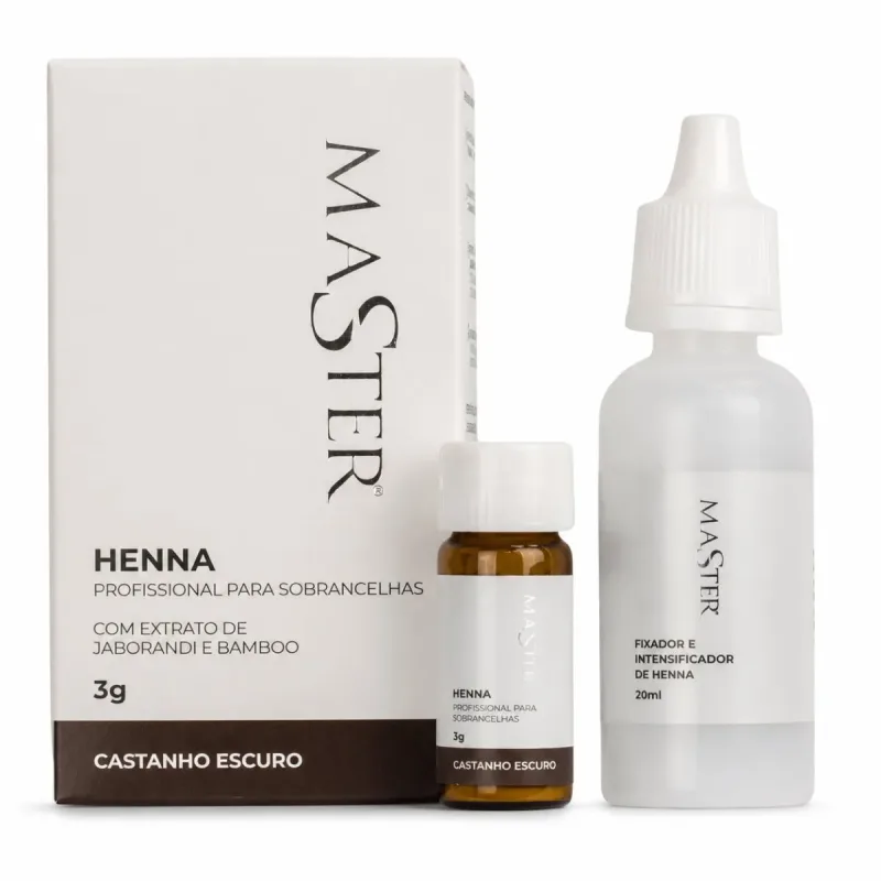 HENNA CASTANHO ESCURO MASTER 3G + FIXADOR E INTENSIFICADOR 20ML