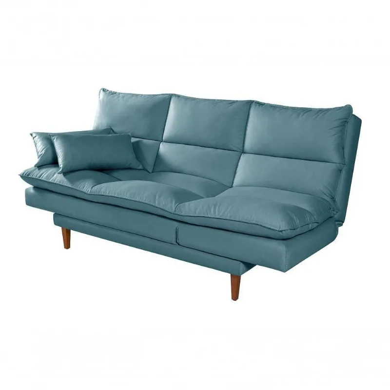 Sofá Cama Vancouver 3 Lugares Império Reclinável Casal Pés Madeira Suede Azul Turquesa 362
