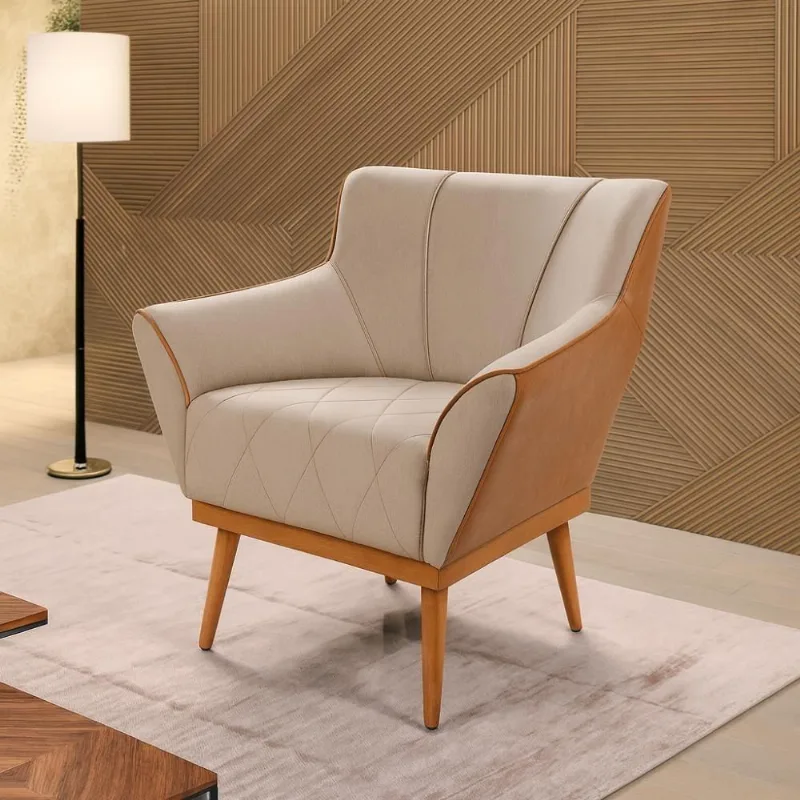 Poltrona Decorativa Yasmin Funcionalidade Moderna Linho Bege Império Estofados
