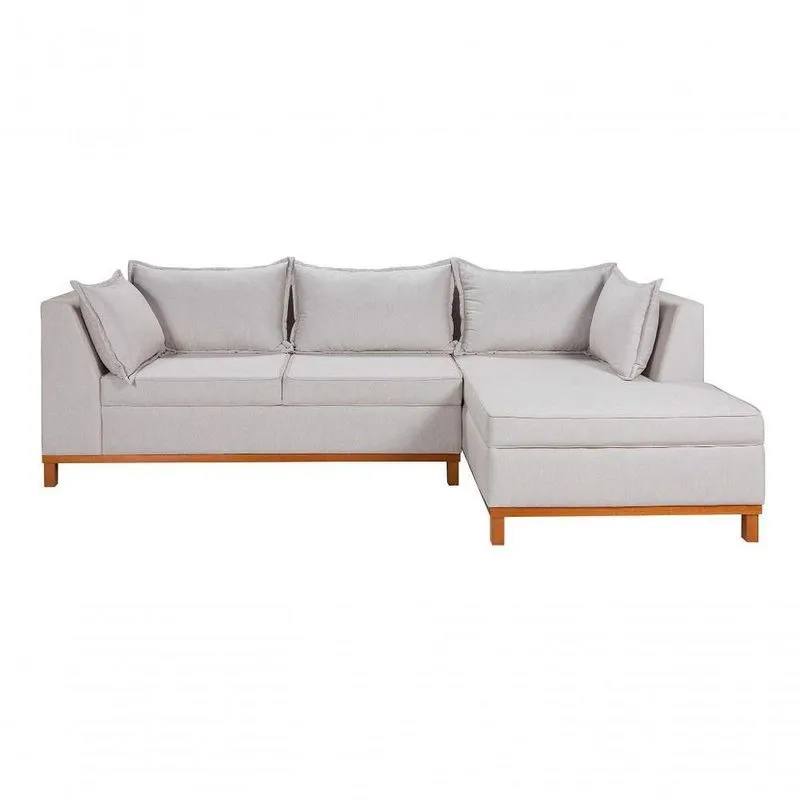 Sofá Malta Chaise Living 4 Lugares Império Pés Madeira Linho 199