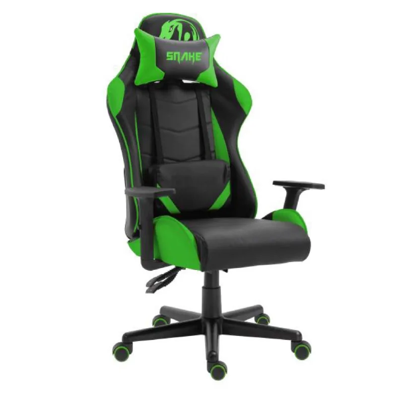 Cadeira Gamer Profissional Snake Krait Reclinável Giratória Preta/Verde B88