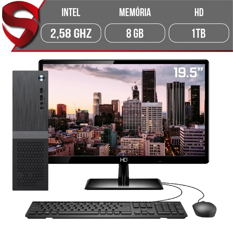Computador Completo Intel 8GB HD 1TB Monitor 19.5" HDMI LED Slim Skill