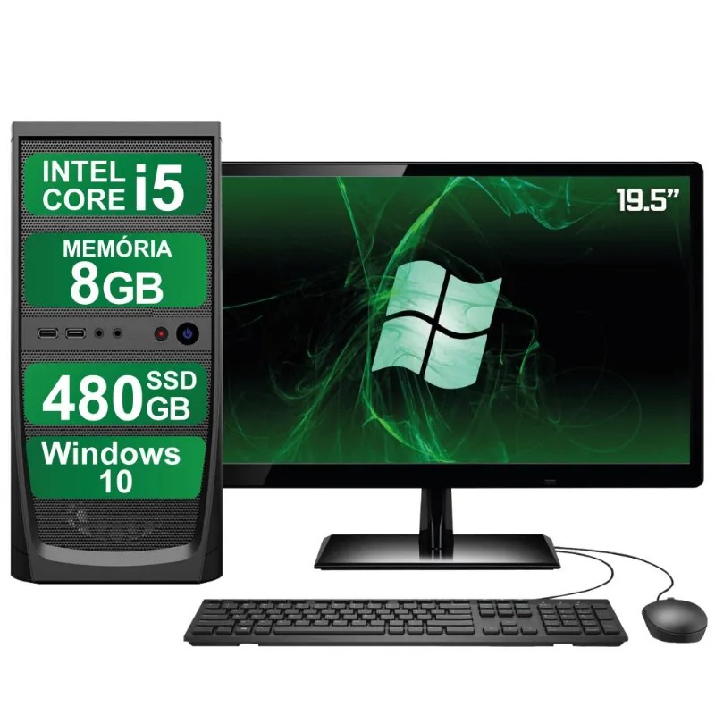 Computador Completo Intel Core i5 8GB SSD 480GB Windows 10 Monitor 19" HDMI 3green ElitePC