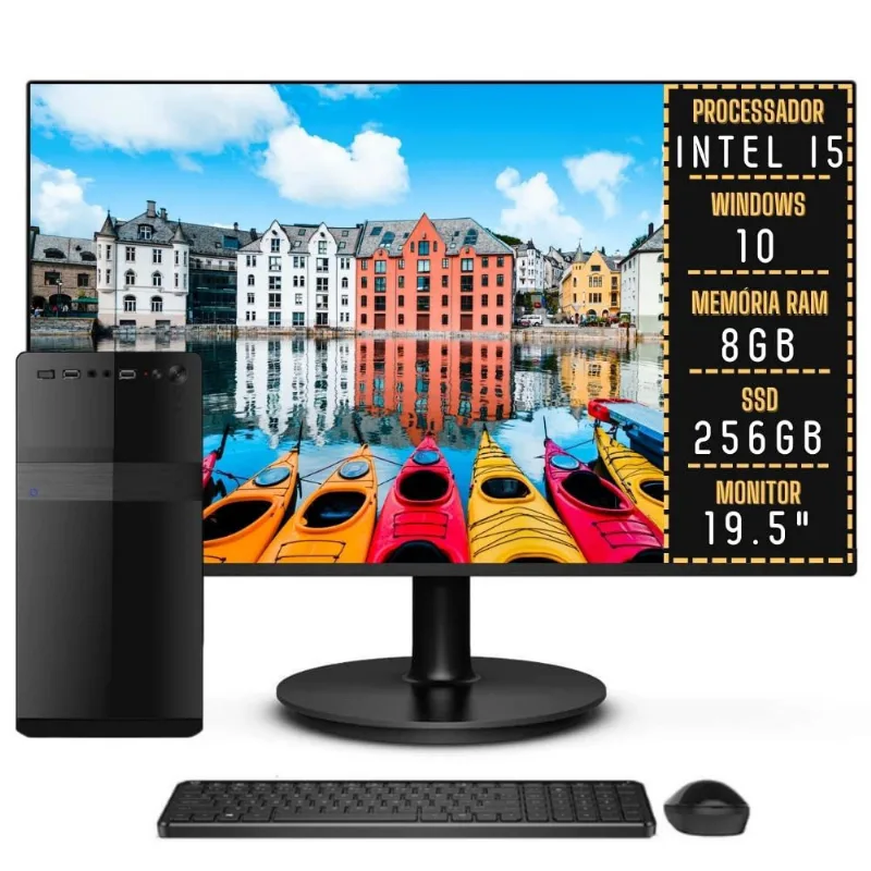 Computador Completo Intel Core i5 8GB ssd 256GB Windows 10 Monitor LED 19.5 hdmi 3green Windows 10