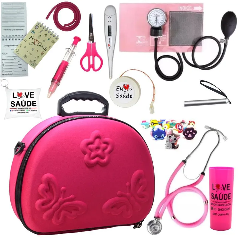 Kit Enfermagem Estagio Super Luxo Maleta - Rosa Premium