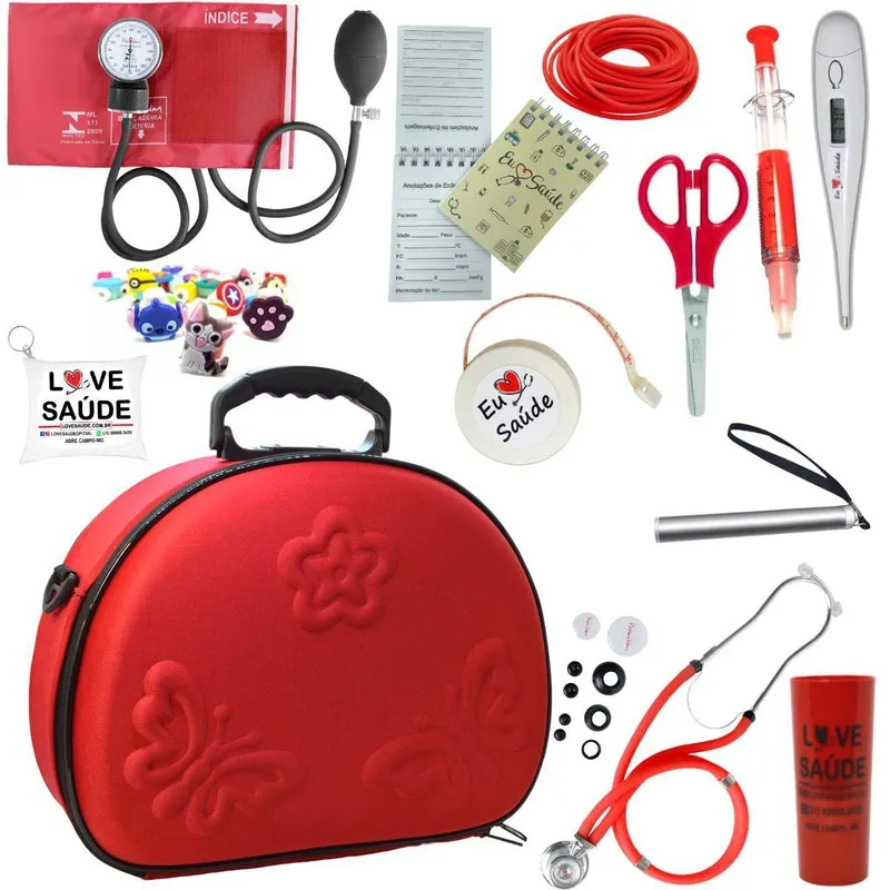 Kit Enfermagem Estagio Super Luxo Maleta - Vermelha Premium